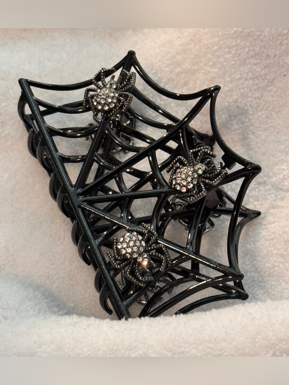 Torrid Spiders on Web Statement Hair Clip Black with Clear Crystals Rhinestones